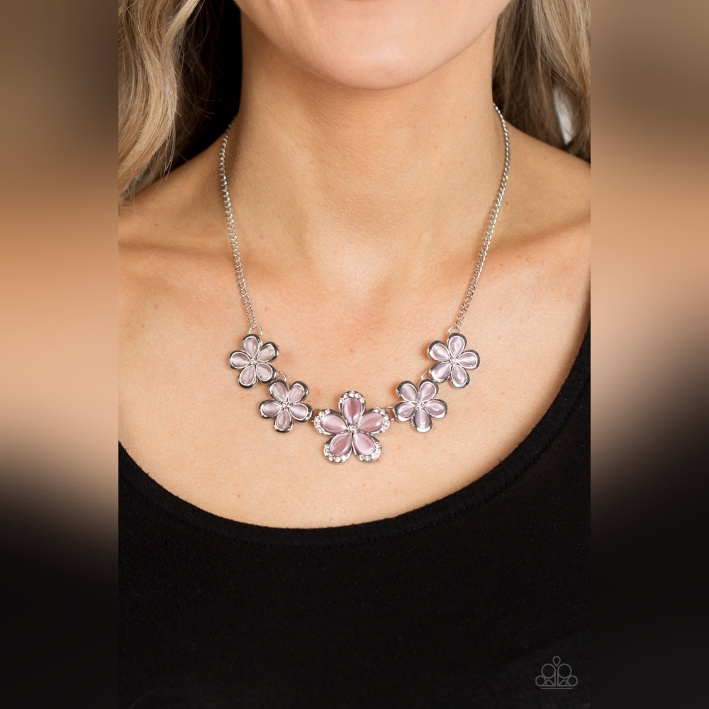 Floral Petal Statement Necklace  Set- Pink